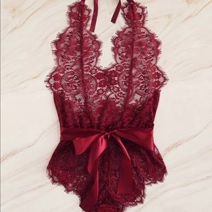 Red Halter Teddy body suit